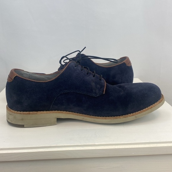 Johnston & Murphy Blue Suede Oxford Shoes Sheepskin - Picture 2 of 12